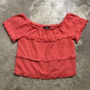 lulus Julia Coral Pink‎ Eyelet Lace Short Sleeve Top Women’s Size Medium